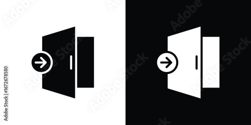 Exit icons in black and white clipart style