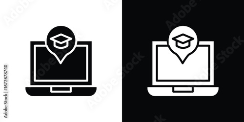 E learning icons in black and white clipart style