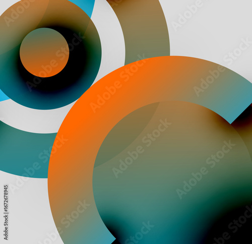 Abstract composition featuring overlapping circles. Warm orange contrasts cool teal, creating dynamic visual effect. Minimalist design.