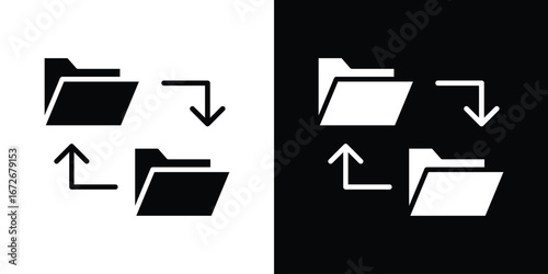 Data transfer icons in black and white clipart style