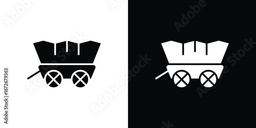 Covered wagon icons in black and white clipart style