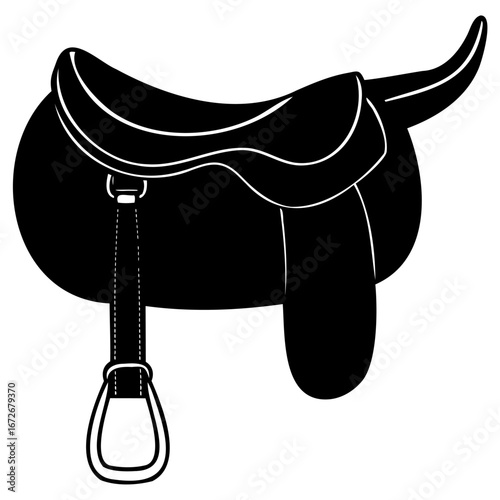 Black silhouette of a western saddle with stirrup and strap
