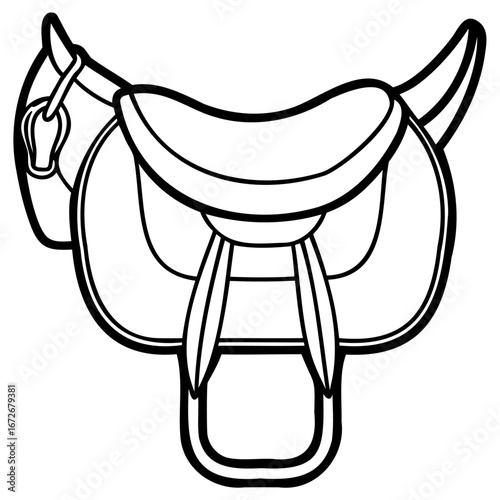 Western saddle outline for equestrian activities, horse riding equipment, and cowboy gear