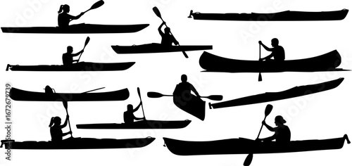Kayak silhouettes, Canoe silhouette, Woman kayaking silhouette, Kayaking silhouette, Kayak SVG, Kayak vector set