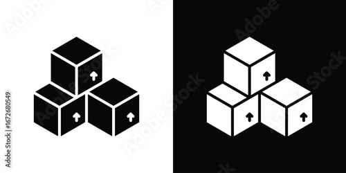 Boxes icons in black and white clipart style