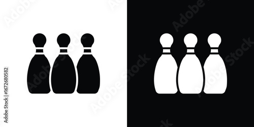 Bowling pins icons in black and white clipart style