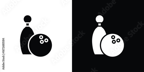 Bowling icons in black and white clipart style
