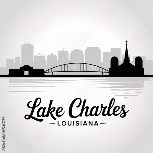 Lake Charles Louisiana Skyline Silhouette — Historic Waterfront and Gulf Coast Charm Vector Illustration