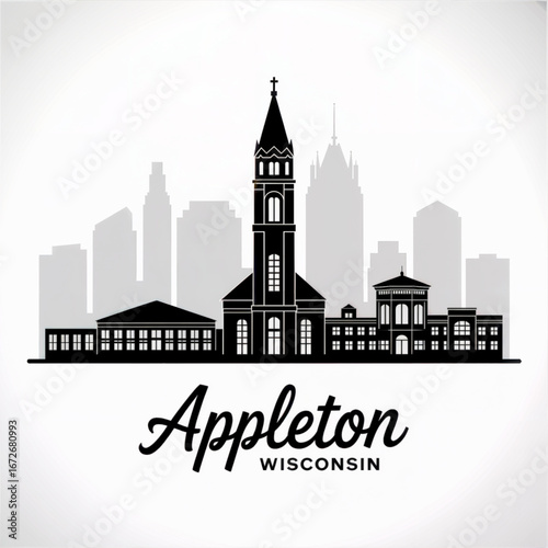 Wallpaper Mural Appleton Wisconsin Skyline Silhouette — Historic and Cultural Fox Cities Landmark Vector Illustration Torontodigital.ca