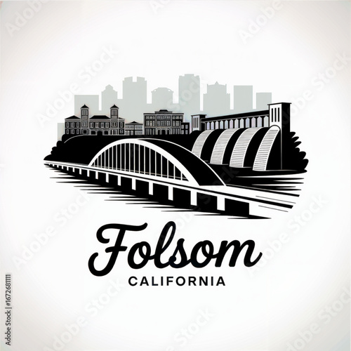 Folsom California Skyline Silhouette — Historic Gold Rush Town and Modern Landmark Vector Illustration
