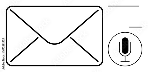 Envelope icon paired with a microphone symbolizing voice messaging, email communication, or digital correspondence. Ideal for technology, messaging, apps, marketing, customer service, connectivity