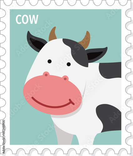 Wallpaper Mural Cow, Cute Animal Stamp Vector Illustration, Print Torontodigital.ca