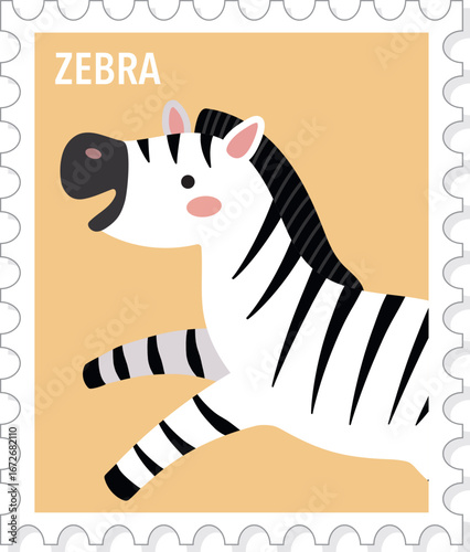 Wallpaper Mural Zebra, Cute Animal Stamp Vector Illustration, Print Torontodigital.ca