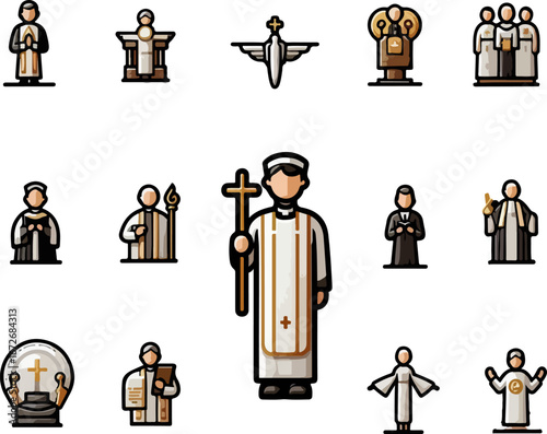 sketch vector illustration silhouette image design caricature icon logo symbol character of a pastor preaching about goodness bringing a message of peace in modern abstract style