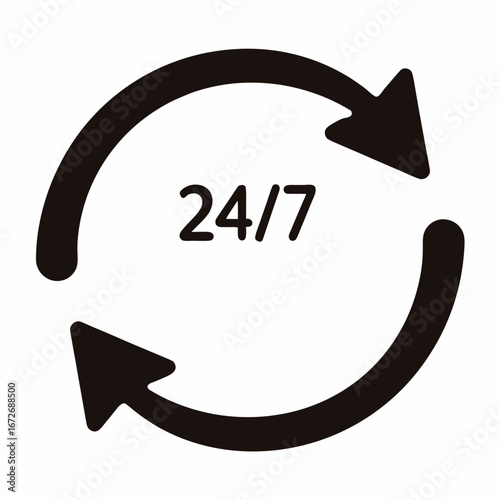 24/7 Service Availability Indicated by Arrows Symbolizing Continuous Operation Day and Night