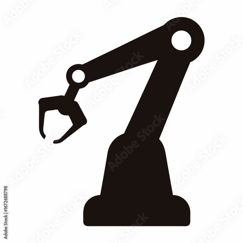 Industrial robotic arm black silhouette illustration for manufacturing automation concept