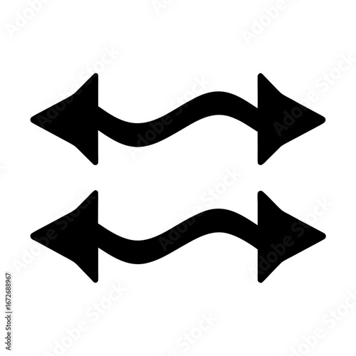 Dual Flowing Arrows Symbolizing Exchange or Reversal with Wavy Lines, Simple Black Design
