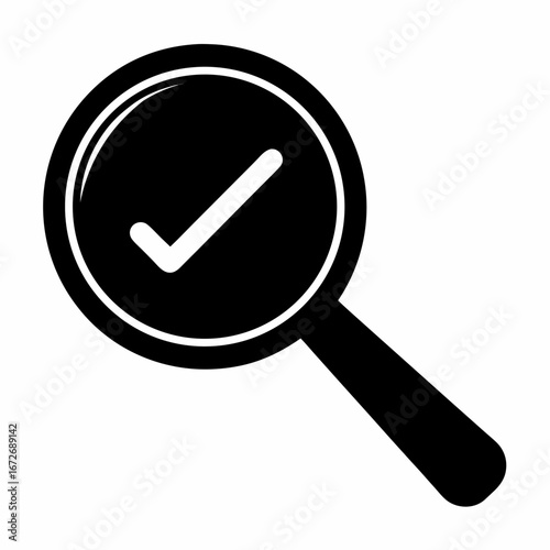 Magnifying glass icon with a check mark inside indicating confirmed status