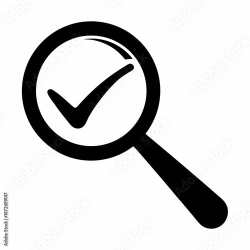 Magnifying glass icon with a checkmark symbol for completed verification