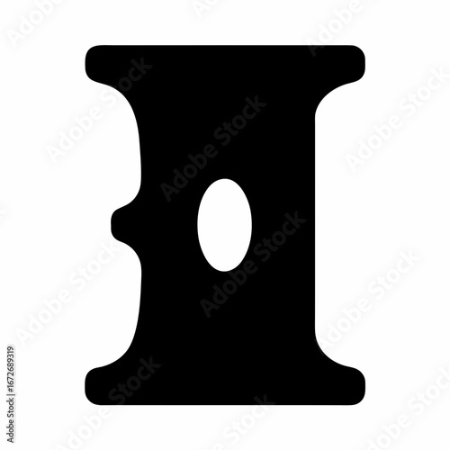 Abstract black graphic shape with rounded corners and central white hole