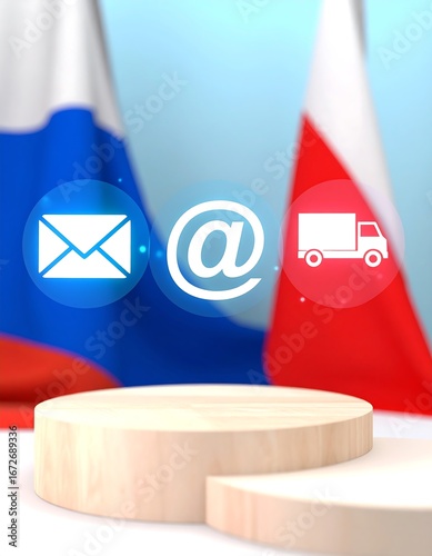 Digital communication podium between flags