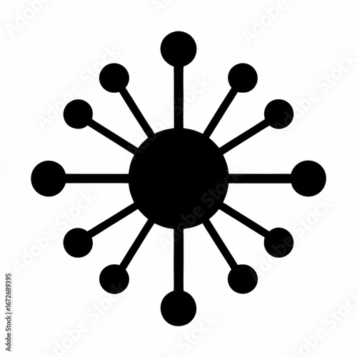 Stylized black virus illustration against a plain white background with simple design