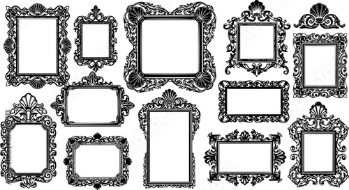 frames silhouette, Baroque frame silhouettes, Decorative ornamental frame silhouettes, Picture frames svg, Baroque frame svg, Decorative ornamental frame svg, Vintage picture frame svg.