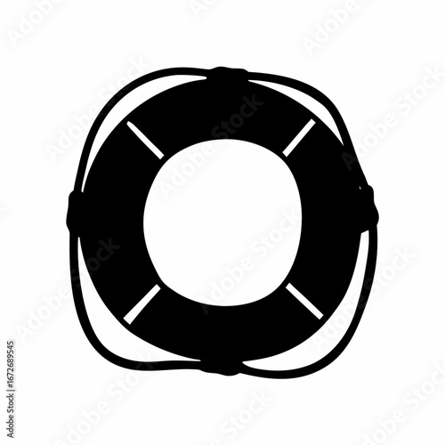 Black and white silhouette of a life preserver for water safety
