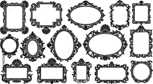 frames silhouette, Baroque frame silhouettes, Decorative ornamental frame silhouettes, Picture frames svg, Baroque frame svg, Decorative ornamental frame svg, Vintage picture frame svg.
