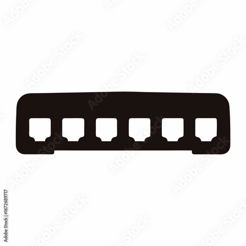 Black silhouette of a six port network switch or hub device