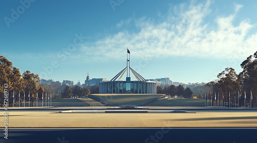 Beautiful canberra parliament house view with landscape mountains and nature image