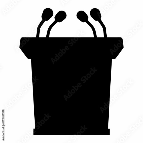 Black silhouette of a podium with four microphones for public speaking