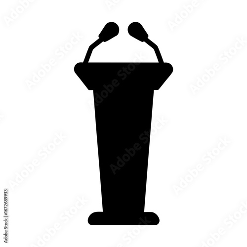 Silhouette of a podium with two microphones for public speaking events