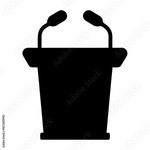 Illustration of a black lectern podium with microphones for public speaking