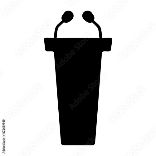 Black Podium with Microphones Isolated on White Background for Public Speaking