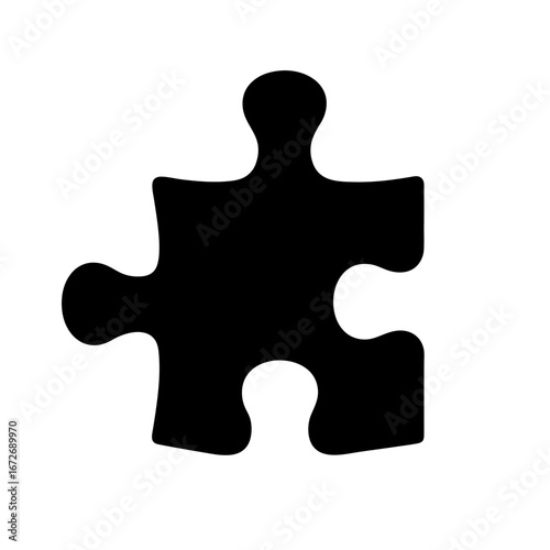 Single black puzzle piece against a white background symbolizing connection