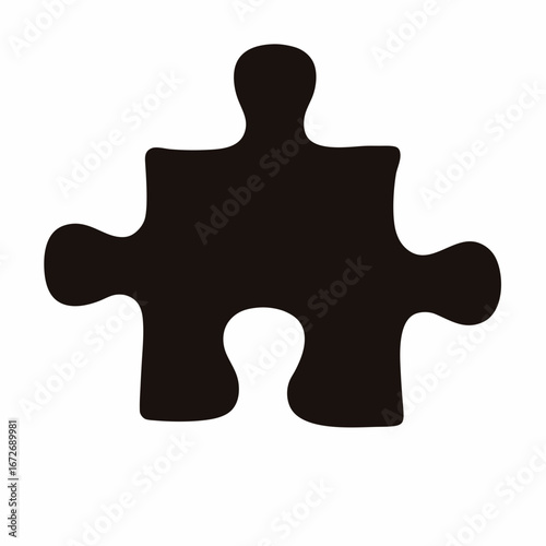Single black puzzle piece against a white background waiting to be joined