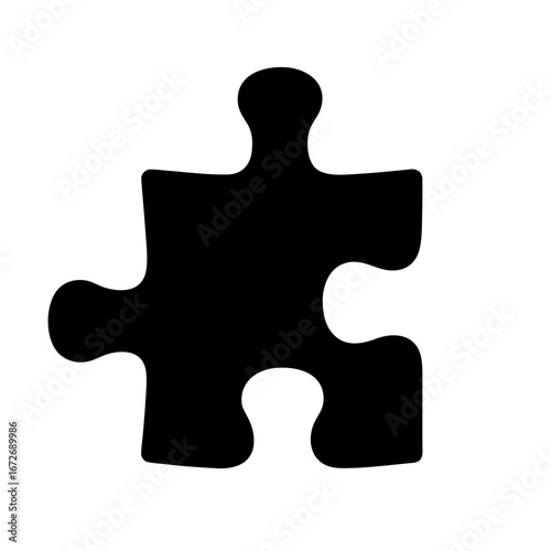 Simple black jigsaw puzzle piece on a white background ready to fit
