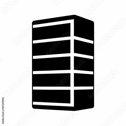 Monochrome storage unit or cabinet with horizontal compartments silhouette icon
