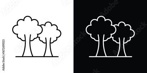 Trees icon in line art versions on white background