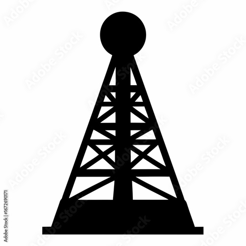 Silhouette of transmission tower with sphere on top used for broadcasting