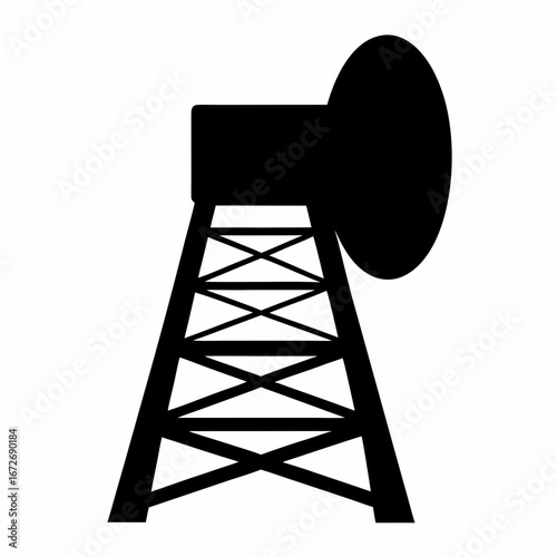 Simple silhouette of a communications tower with antenna on white background