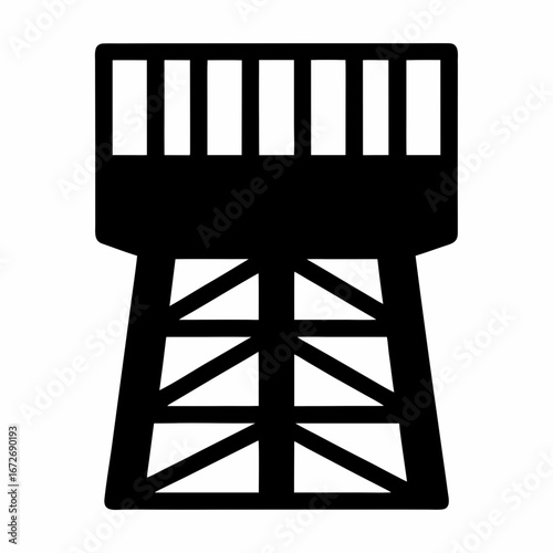Silhouette of a water tower on a white background with detail