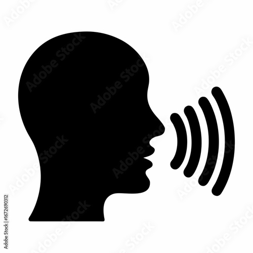 Silhouette of a person speaking or emitting sound waves for communication