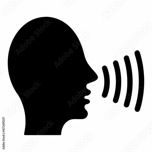 Silhouette of a head with sound waves representing speech or talking