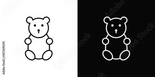 Teddy bear icon in line art versions on white background