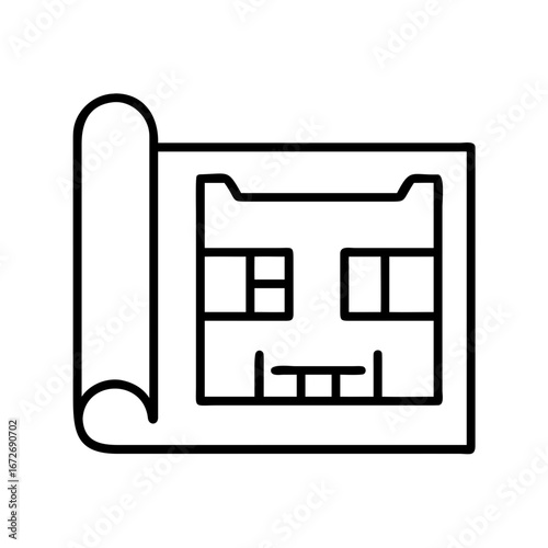 Architectural Blueprint of a House with RolledUp End Representing Design Plans