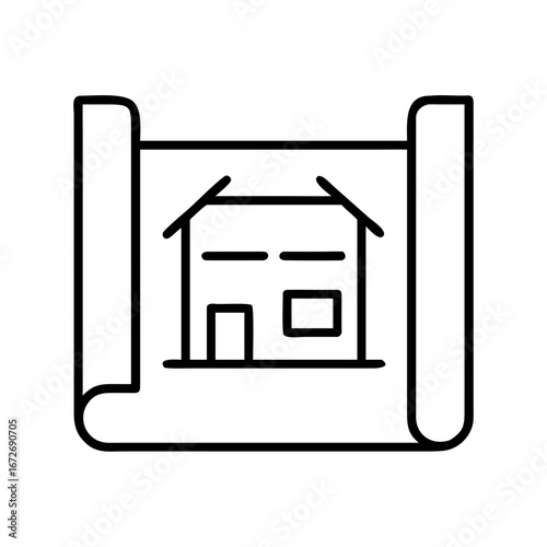 Architectural blueprint showing a simple house plan for new construction project