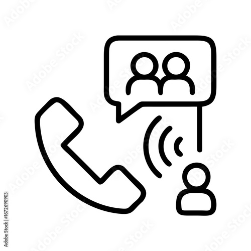 Outlined icon of a person video calling from phone showing another person