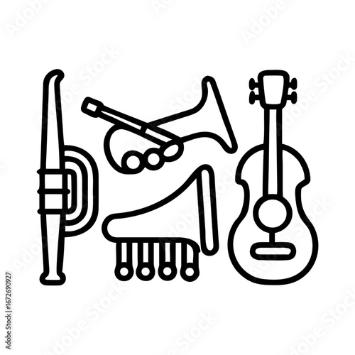 Simple line art depicting a band instruments music ensemble concept